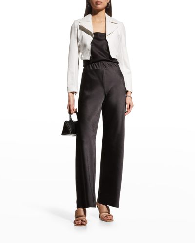 Shop Alice And Olivia Yardley Vegan-leather Cropped Jacket In Off White