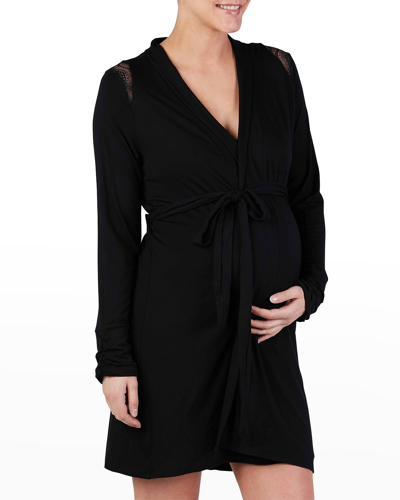 Shop Cache Coeur Maternity Serenity Lace-inlay Robe In Black