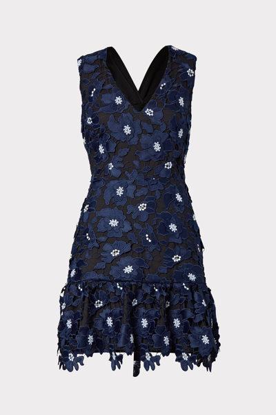 Shop Milly Ania 3d Poppy Lace Dress In Navy