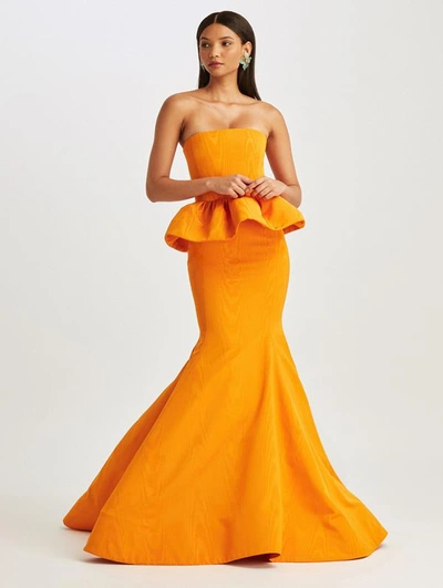 Shop Oscar De La Renta Peplum Moire Faille Gown In Amber