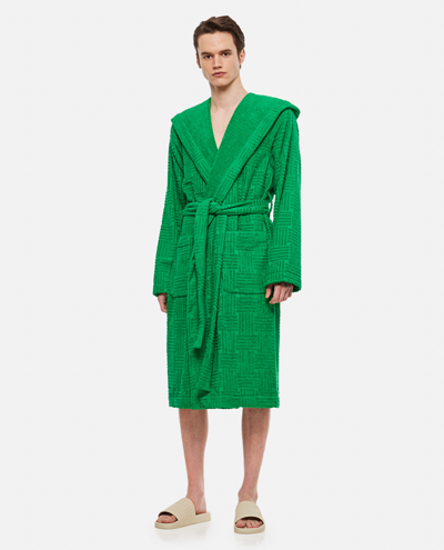 Shop Bottega Veneta Cotton Terry Jacquard Bathrobe In Green