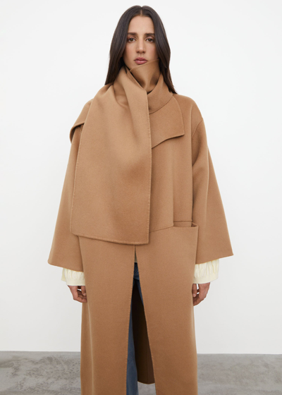 Totême Wool Cashmere Long Double Scarf In Camel