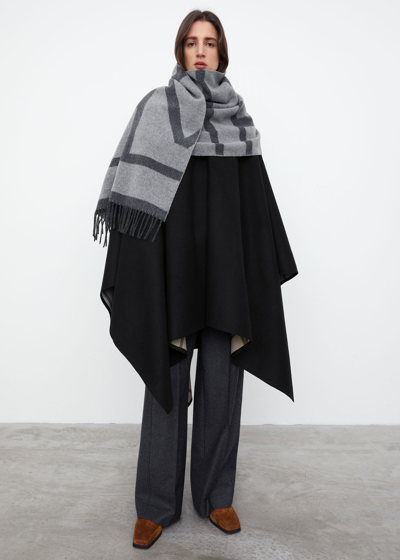 Totême Monogram Jacquard Wool Scarf Dark Grey Melange In Dark Grey