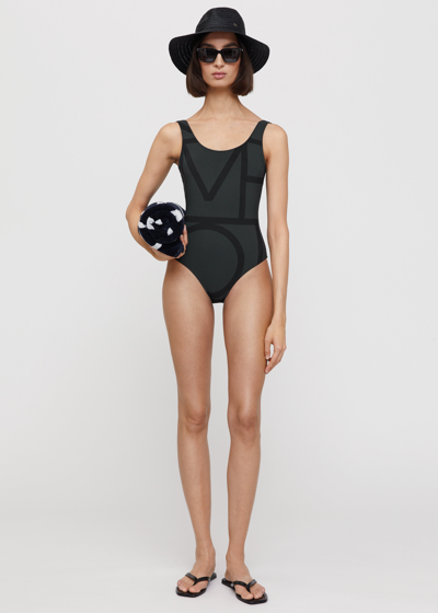 Shop Totême Monogram Swimsuit Black/black