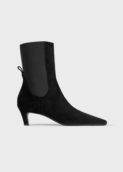 Shop Totême The Mid Heel Suede Boot Black In Black Suede