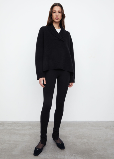 Totême High-rise Ribbed-trim Stretch-knit Leggings In Black