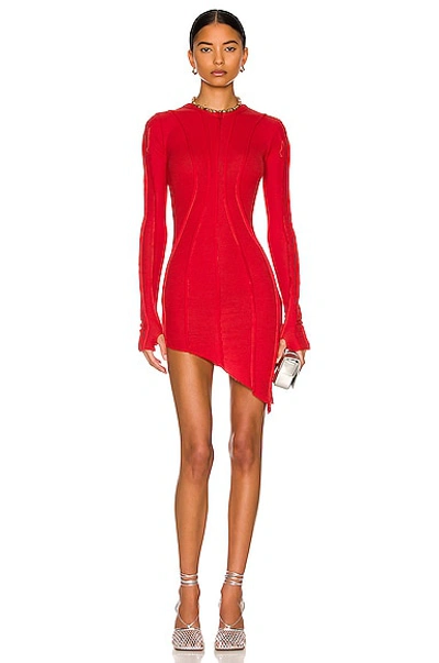 Shop Sami Miro Vintage Asymmetric Long Sleeve Mini Dress In Red