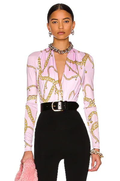 Shop Versace Chain Long Sleeve Bodysuit In Candy & Oro