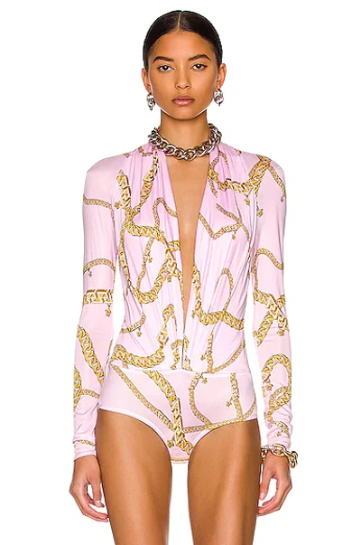 Shop Versace Chain Long Sleeve Bodysuit In Candy & Oro