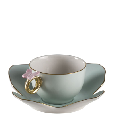 Shop Villari Butterfly Teacup And Saucer Set In Blue