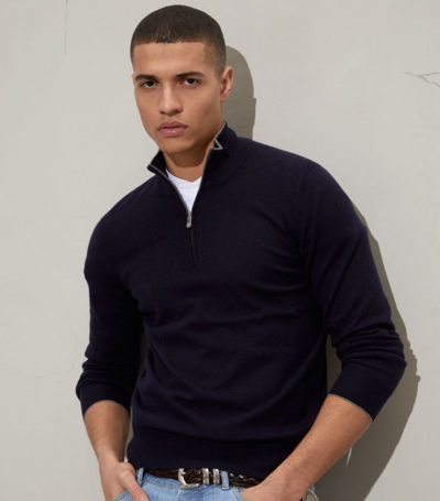 Shop Brunello Cucinelli Cashmere Half-zip Sweater In Blue