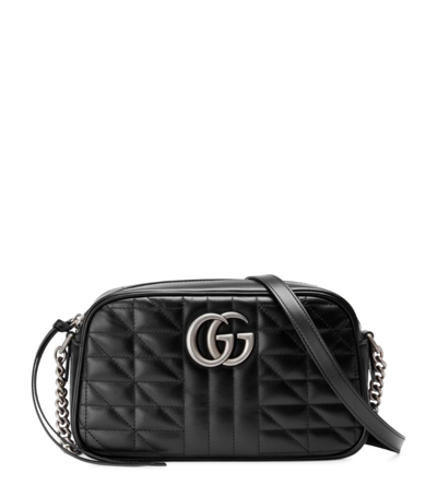 Shop Gucci Small Leather Marmont Matelassé Cross-body Bag In Black