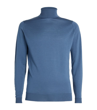 Shop John Smedley Merino Wool Rollneck Sweater In Blue