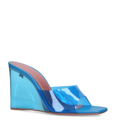 Shop Amina Muaddi Leather Lupita Wedge Sandals 95 In Blue