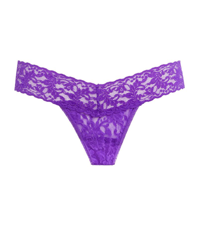 Shop Hanky Panky Lace Low-rise Thong In Purple