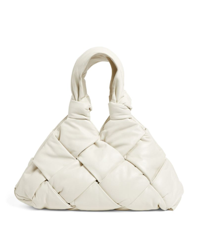 Shop Bottega Veneta Small Leather Padded Intreccio Lock Tote Bag In White