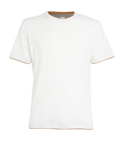 Shop Eleventy Cotton Contrast-detail T-shirt In White