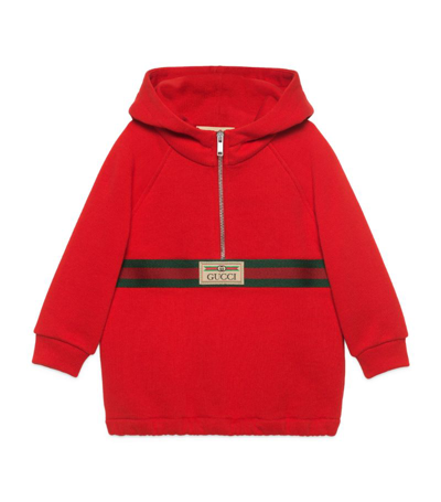 Shop Gucci Kids Web Stripe Half-zip Hoodie In Red