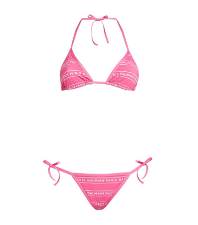 Shop Balmain Logo-stripe Bikini In Pink