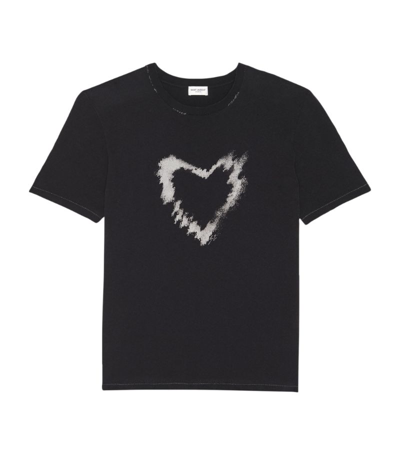 Shop Saint Laurent Cotton Heart Print T-shirt In Black