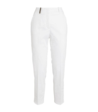 Shop Peserico Cotton-rich Slim Trousers In White