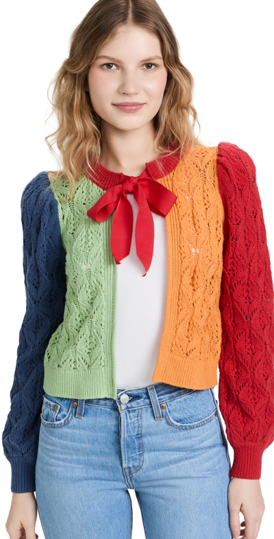 Shop Alice And Olivia Kitty Puff Sleeve Cardigan In Multi