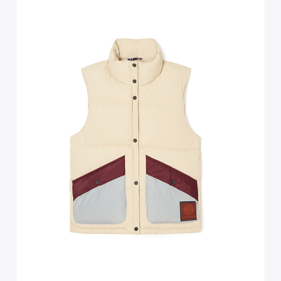 Shop Tory Sport Tory Burch Colorblock Down Vest In Khaki Sand