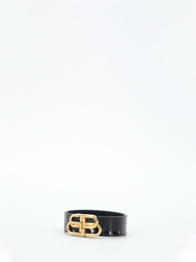 Shop Balenciaga Bb Thin Bracelet In Black