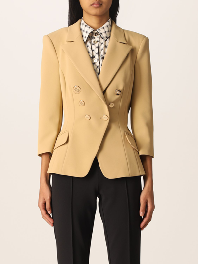 Elisabetta Franchi Double-breasted Jacket In Camel