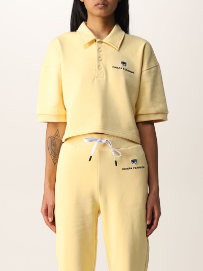 Chiara Ferragni Cropped Fleece Polo Shirt In Gelb