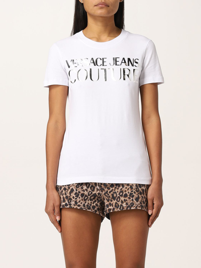 Shop Versace Jeans Couture Cotton T-shirt With Logo In White 1
