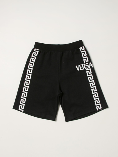 Shop Young Versace Versace Young Cotton Shorts With Logo In Black