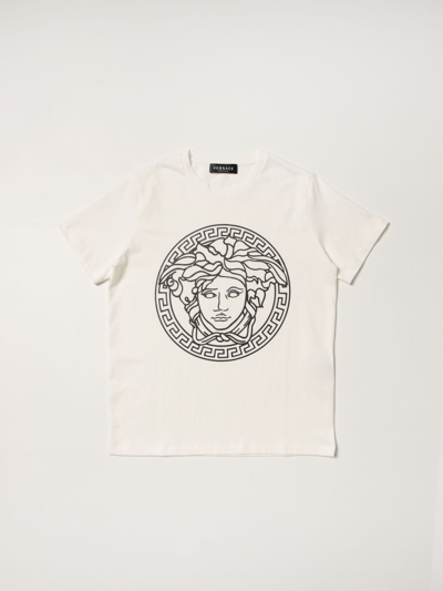 Shop Young Versace Versace Young Cotton T-shirt With Medusa In White