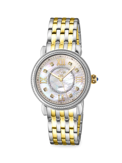 Shop Gv2 Women's Marsala 37mm Two Tone Stainless Steel, Mother-of-pearl & Diamond Bracelet Watch In Sapphire