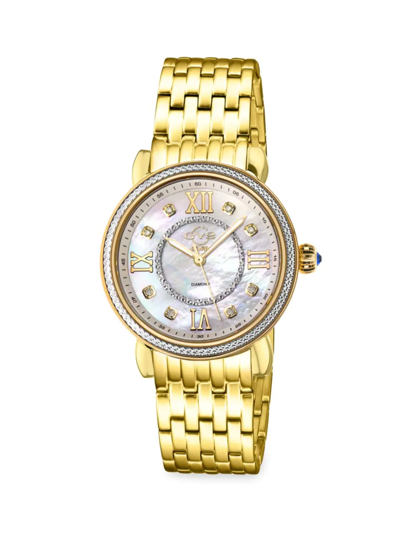 Shop Gv2 Women's Marsala 37mm Stainless Steel, Mother-of-pearl & Diamond Bracelet Watch In Sapphire