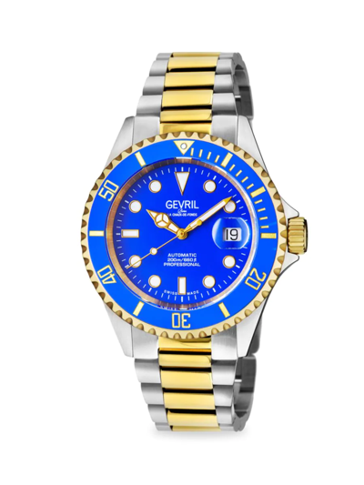 Shop Gevril Men's Wall Street 43mm Goldtone Stainless Steel Swiss Automatic Bracelet Watch In Blue