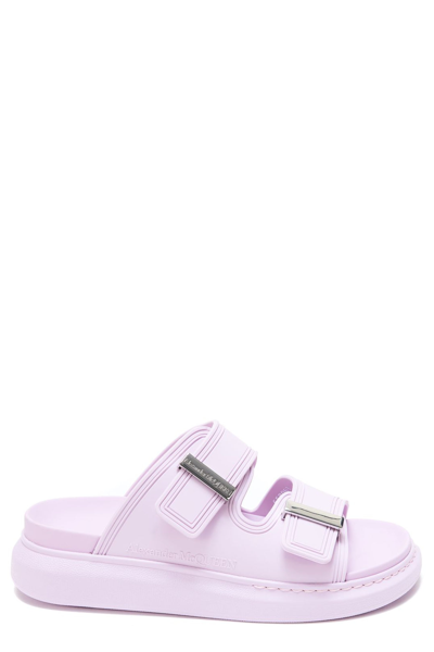 Shop Alexander Mcqueen Logo Detailed Buckle Strap Slides In Purple