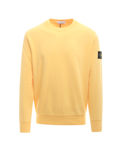 Shop Stone Island Logo Patch Crewneck Sweatshirt In Yellow
