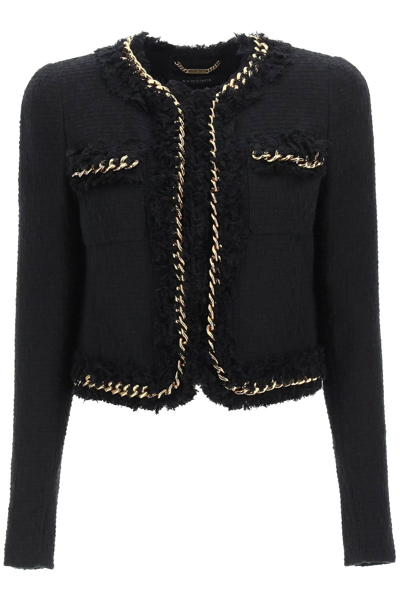 Shop Versace Tweed Chain Jacket In Black