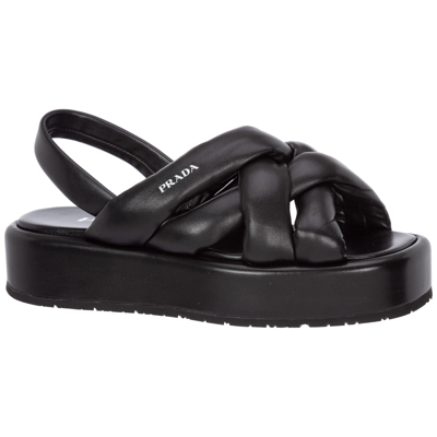 Shop Prada Women's Leather Sandals In Black