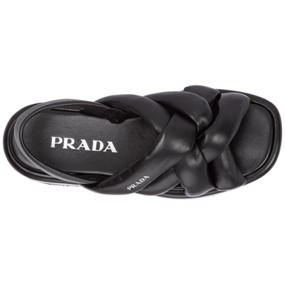 Prada Woven Leather Slingback Flatform Sandals In Black
