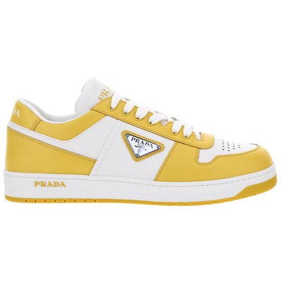 Shop Prada Men's Shoes Leather Trainers Sneakers  Downtown In White