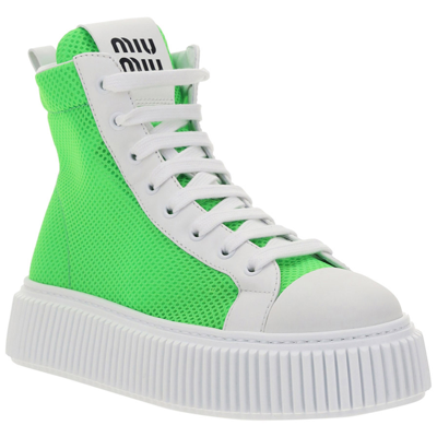 Shop Miu Miu Women's Shoes High Top Trainers Sneakers In Green