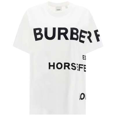 Shop Burberry Women's T-shirt Short Sleeve Crew Neck Round  Horseferry In White