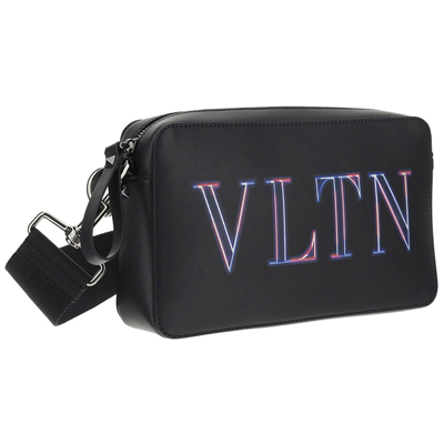 Shop Valentino Men's Leather Cross-body Messenger Shoulder Bag  Vltn Neon In Black