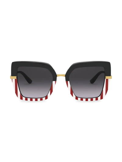 Shop Dolce & Gabbana 52mm Half-striped Square Sunglasses In Dkgreyblk