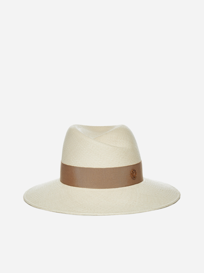 Maison Michel Beige Straw Charles Fedora Hat