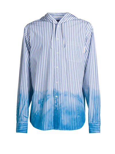 Shop Marni Striped Hooded Overshirt In Iris Blue