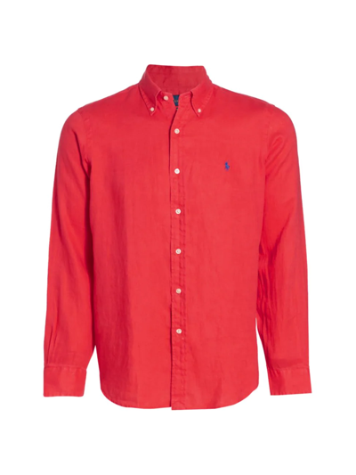 Shop Polo Ralph Lauren Tailored Button-down Shirt In Racing Red