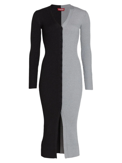 Shop Staud Shoko Colorblocked Sweaterdress In Black Silver